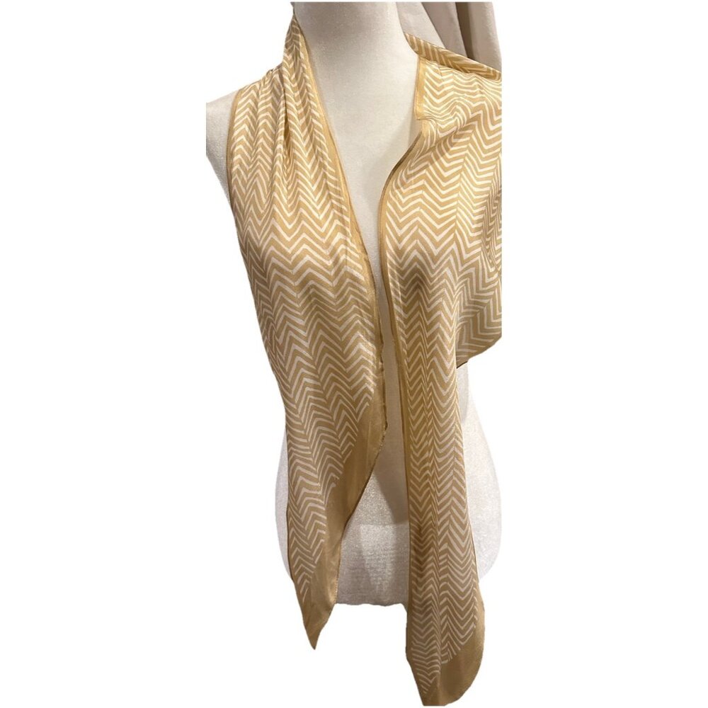 Vintage Elaine Gold Silk Gold White Chevron Neck Scarf
